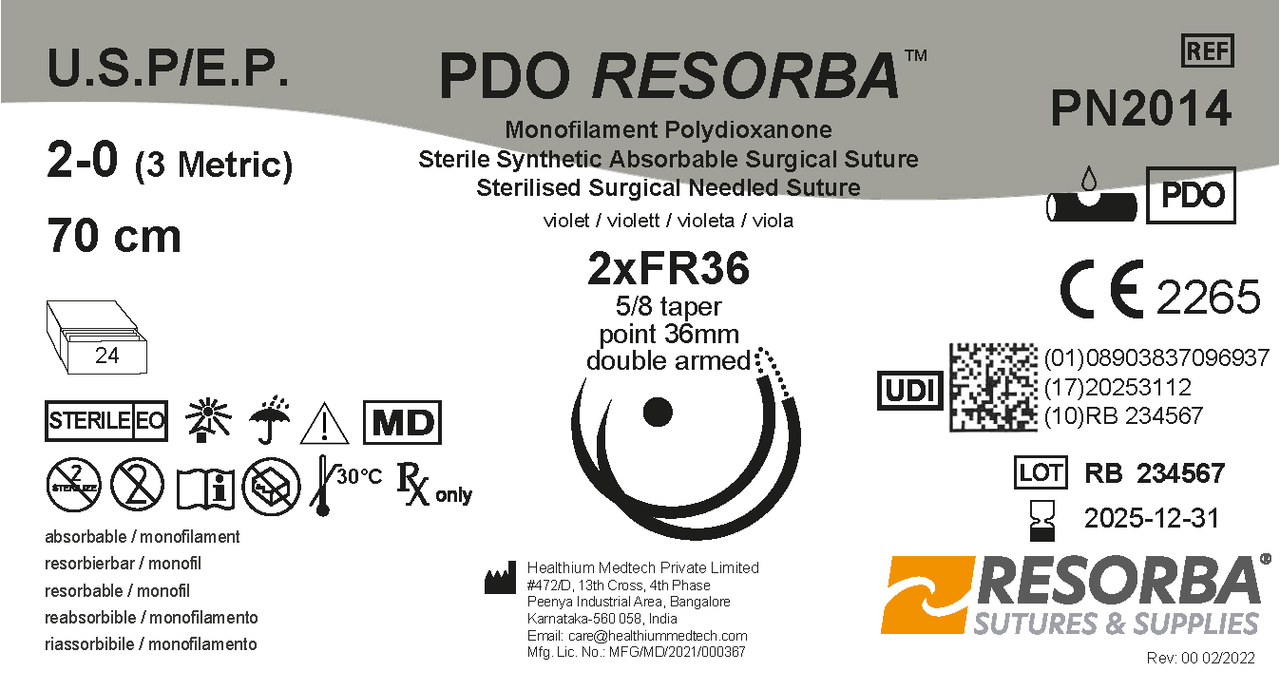 ПДО Ресорба USP3-0 фіолетовий, довжина 70см, колюча голка 27 мм, 1/2 кола